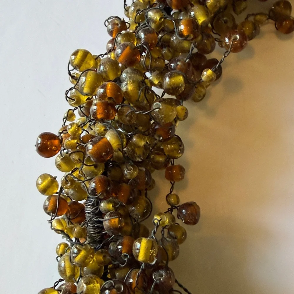 Pottery Barn BEADED WREATH Country Holiday Christmas Gold Ribbon Hanger VTG
